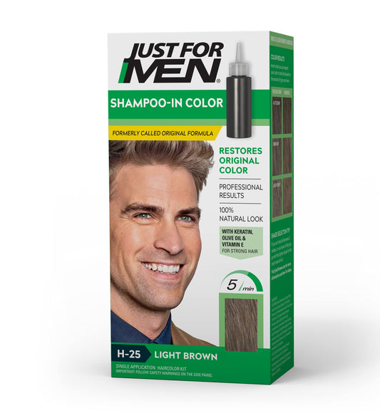 Just For Men Shampoo-In Color (Formerly Original Formula), Mens Hair Color with Keratin and Vitamin E for Stronger Hair - Light Brown, H-25, Pack of 1 Beauty & Personal Care Just for Men