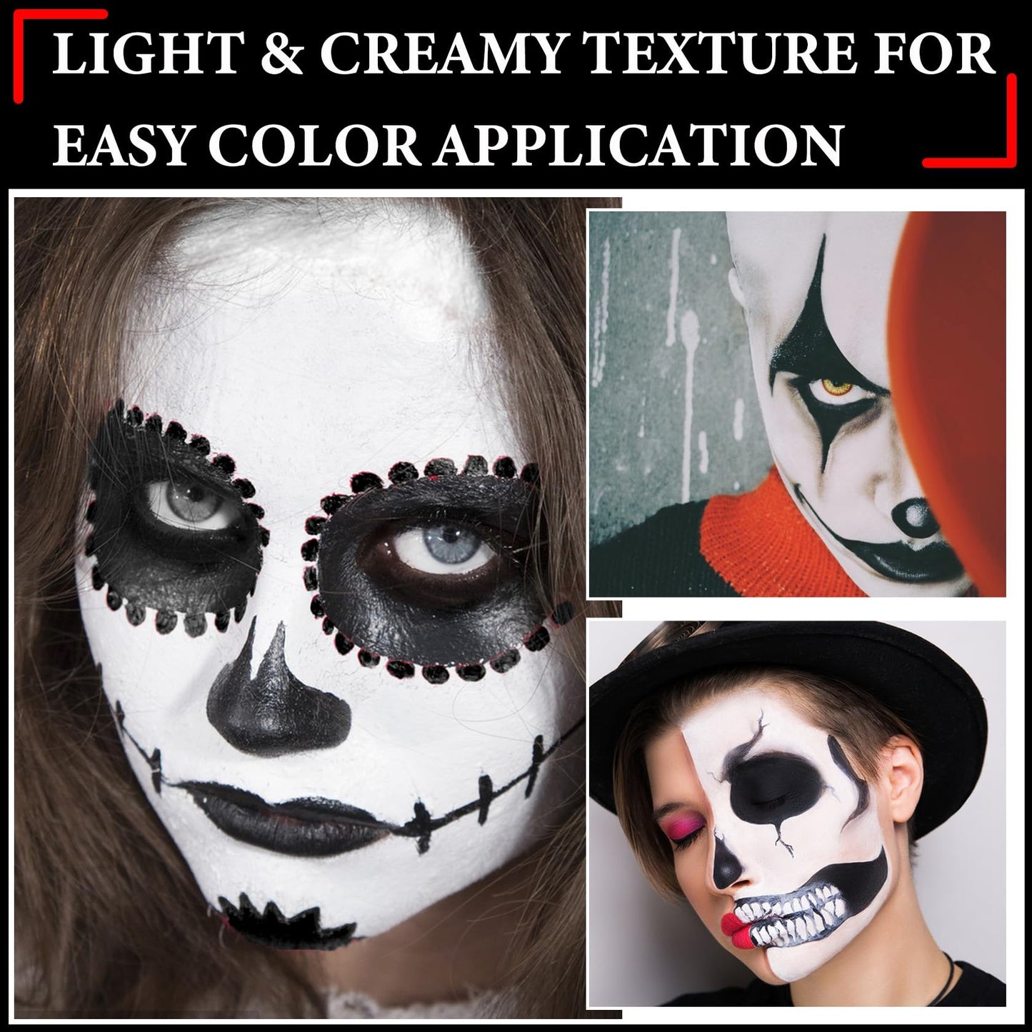 LZYLLS Halloween Face Paint Makeup Kit,Black White Face Body Paint,Special Effects Parties White Joker Cosplay Zombie Clown Costume Halloween SFX Beauty & Personal Care LZYLLS