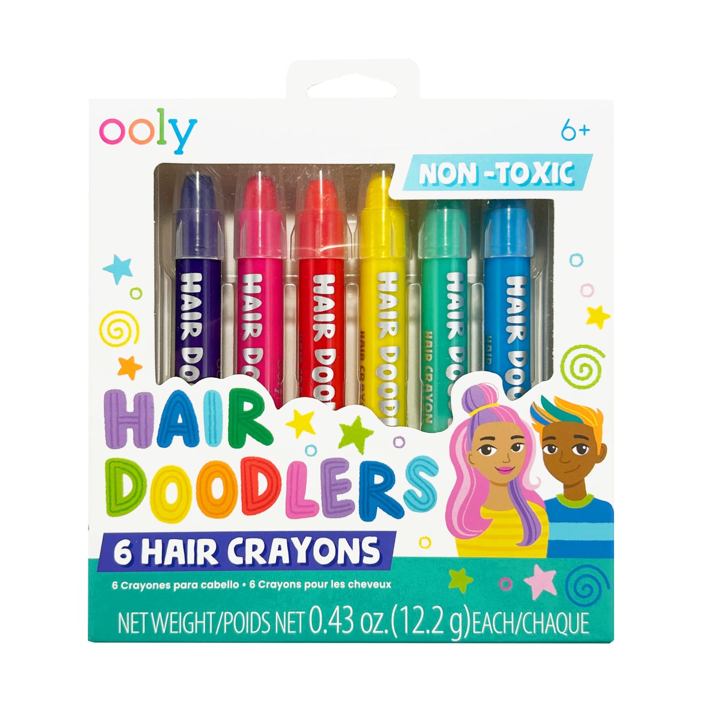 OOLY Hair Doodlers Hair Crayons for Kids - Set of 6 Washable Temporary Hair Color Crayons, Quick Drying, Fragrance Free, Ages 6+ Beauty & Personal Care Ooly