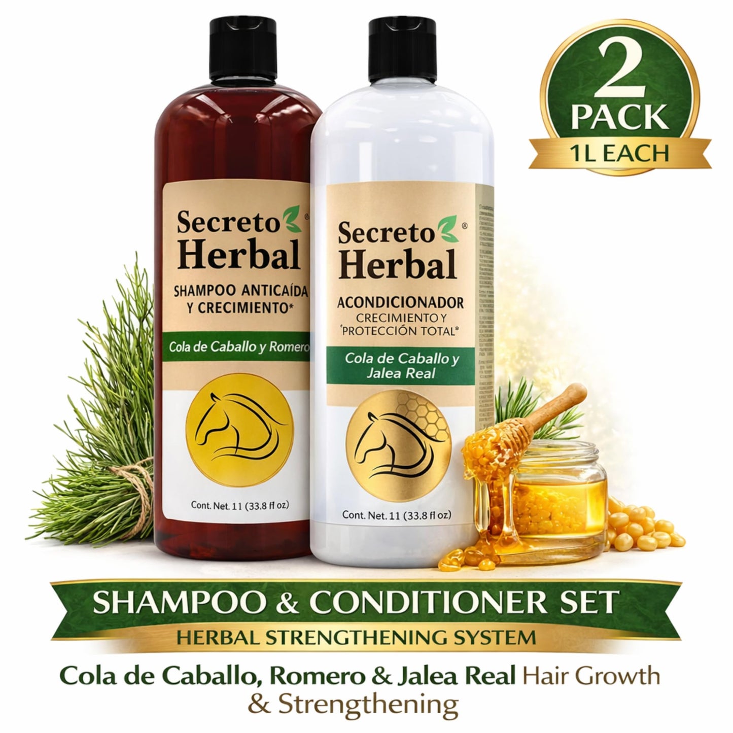 Secreto Herbal Shampoo & Conditioner Set 1L Each - Cola de Caballo, Romero & Jalea Real Hair Growth & Strengthening System, Anti-Breakage & Nourishing Beauty & Personal Care Tu Salud Plus