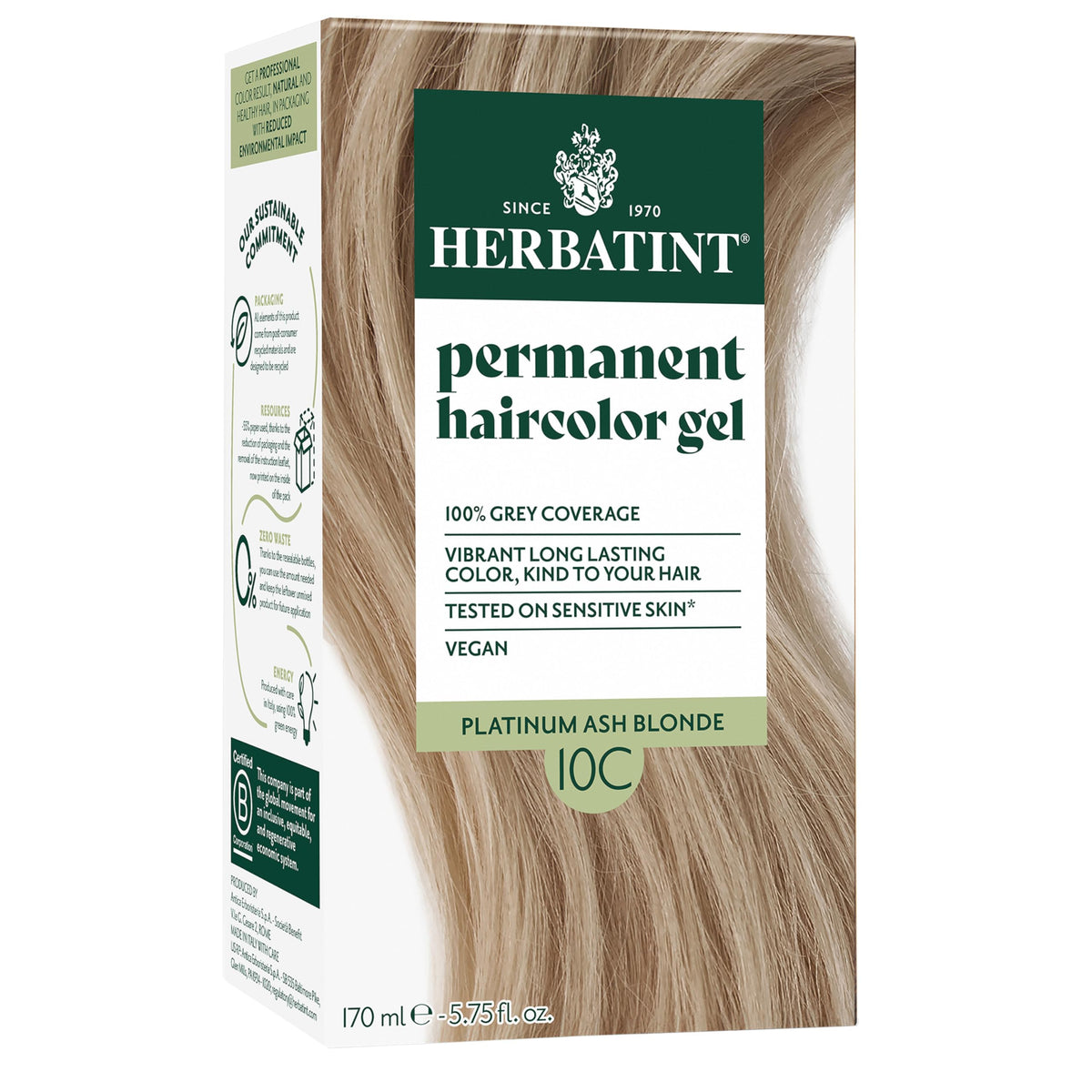 Herbatint Permanent Hair Dye For Women - 10C Platinum Ash Blonde - For Up To 100% Gray Coverage of Resistant Gray Hair - Ammonia-Free, Alcohol-Free Beauty & Personal Care Herbatint