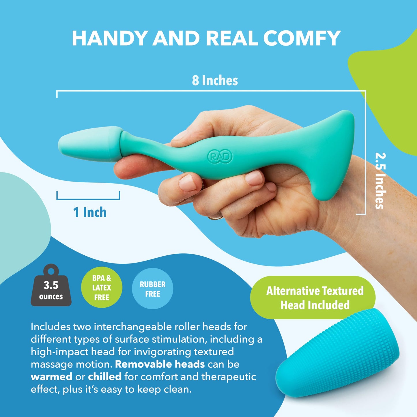 RAD Facial Roller - 2-in-1 Jade Roller & Gua Sha Tool, Silicone Handle, Skin Care, Rolling & Scraping Massage Therapy Beauty & Personal Care RAD