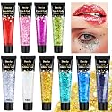 10 Colors Body Glitter,Face Glitter Makeup for Kids Women,Sparkly Chunky Hair Glitter for Eye Lip Hair Nails,Mardi Gras Glitter Makeup Face Beauty & Personal Care Dmsky