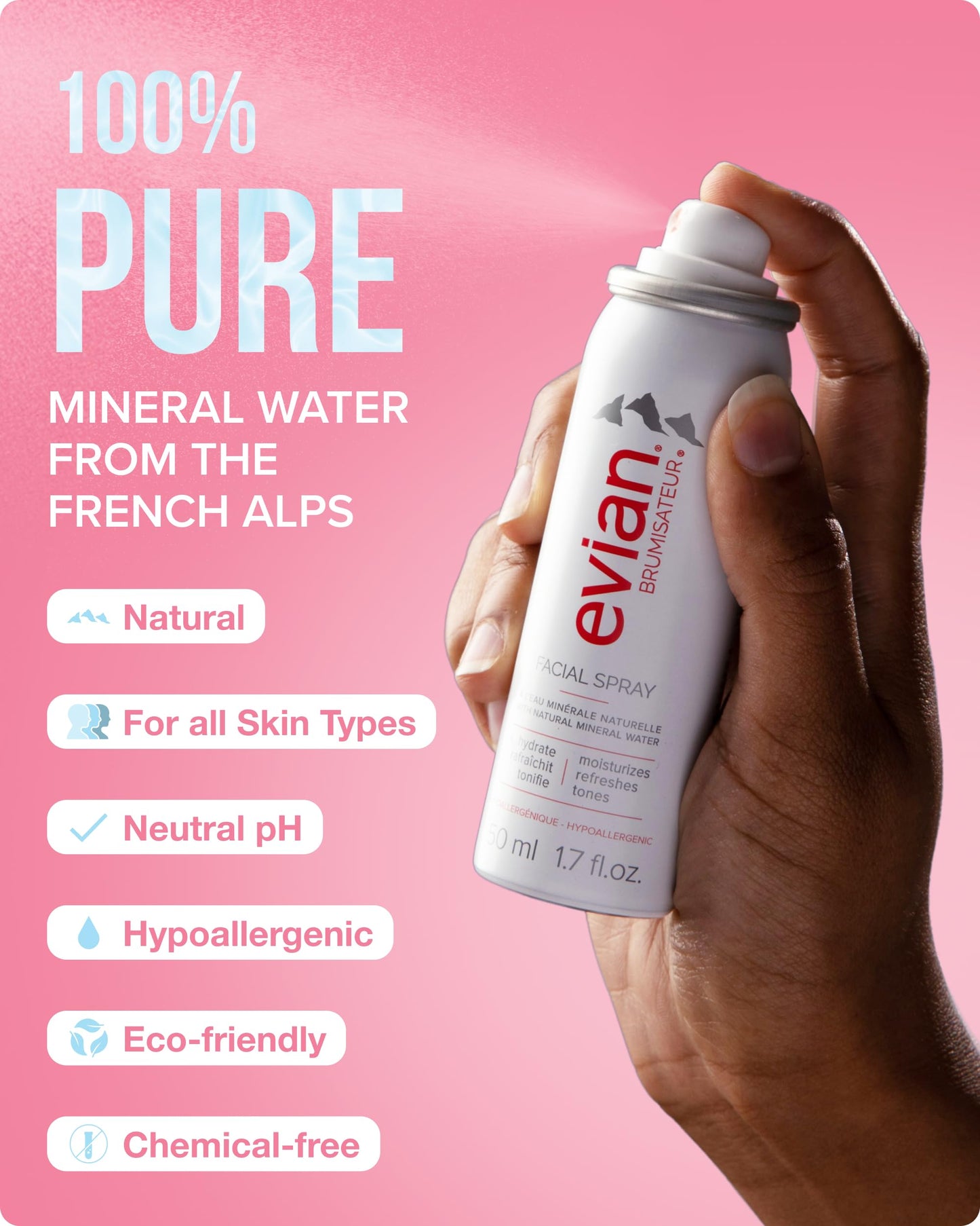 Evian Facial Spray 1.7 oz Travel 6-Pack - Hydrating Mineral Water Mist for Face & Skin - Refreshes Makeup and Tones Skin - TSA-Approved Mini Facial Beauty & Personal Care BRUMISATEUR