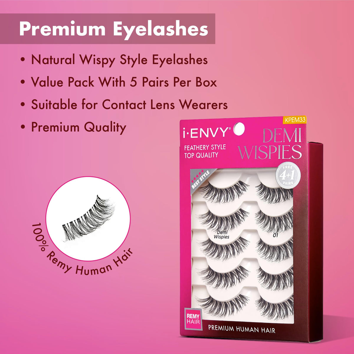 i-ENVY 5 Pairs Demi Wispies False Lashes (1 Pack), Premium Quality 100% Human Hair, Fluffy Feathered Eyelashes With Volume & Curl, Natural Look Beauty & Personal Care i•ENVY