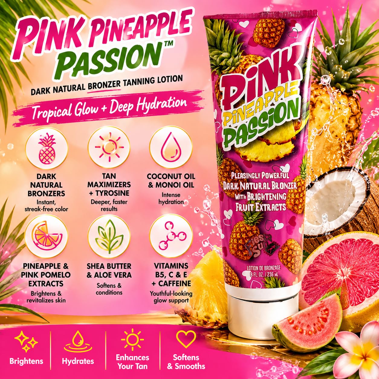 Fiesta Sun Pink Pineapple Passion Powerful Dark Natural Bronzer 8oz Beauty & Personal Care Fiesta Sun