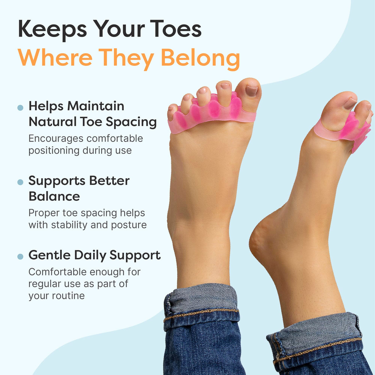 ZenToes Gel Toe Spacers & Separators for Overlapping Toes, 2 Pairs