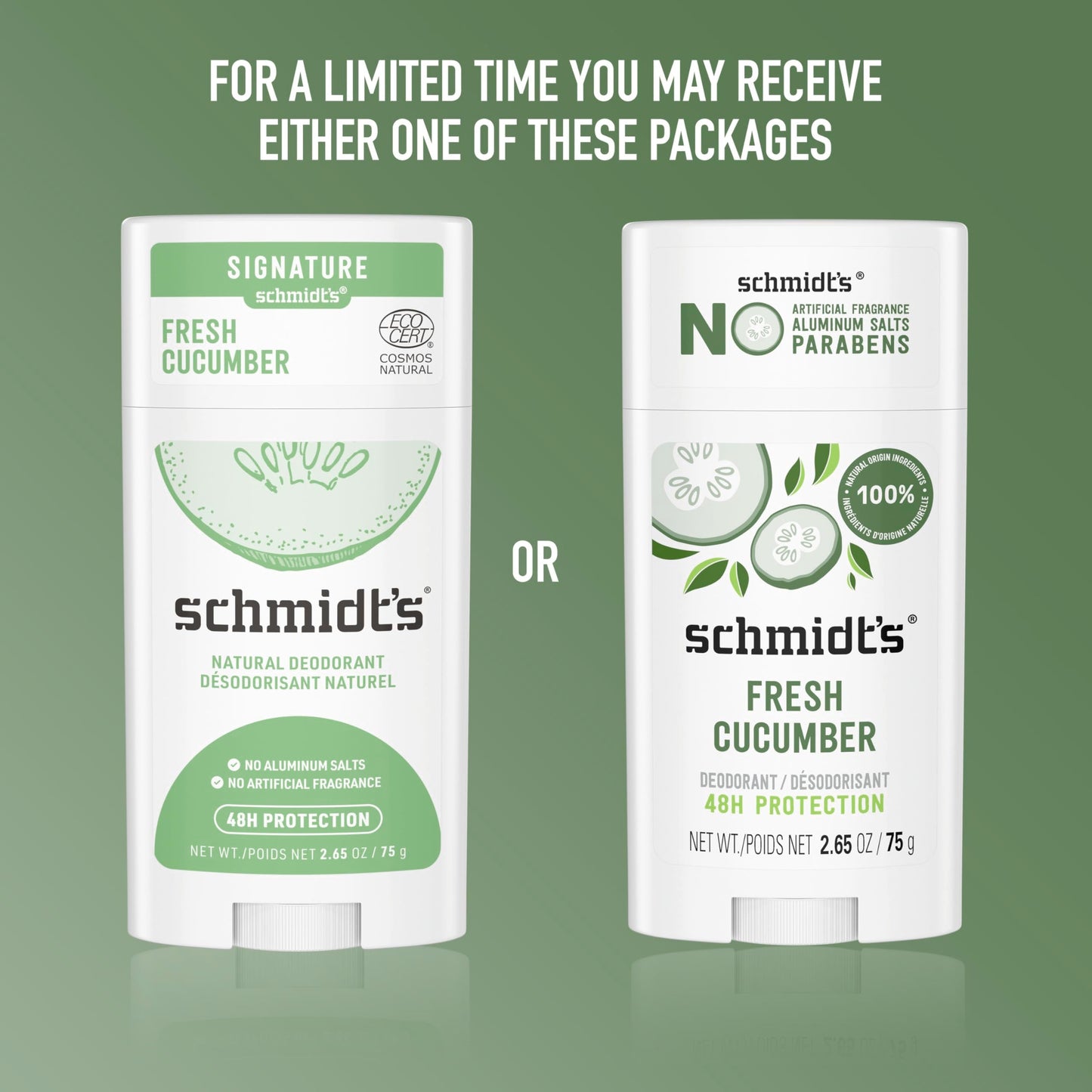Schmidt's Aluminum-Free Vegan Deodorant Fresh Cucumber for Women and Men, with 24 Hour Odor Protection, Natural Ingredients, Cruelty-Free, 2.65 oz Beauty and Personal Care Schmidt's
