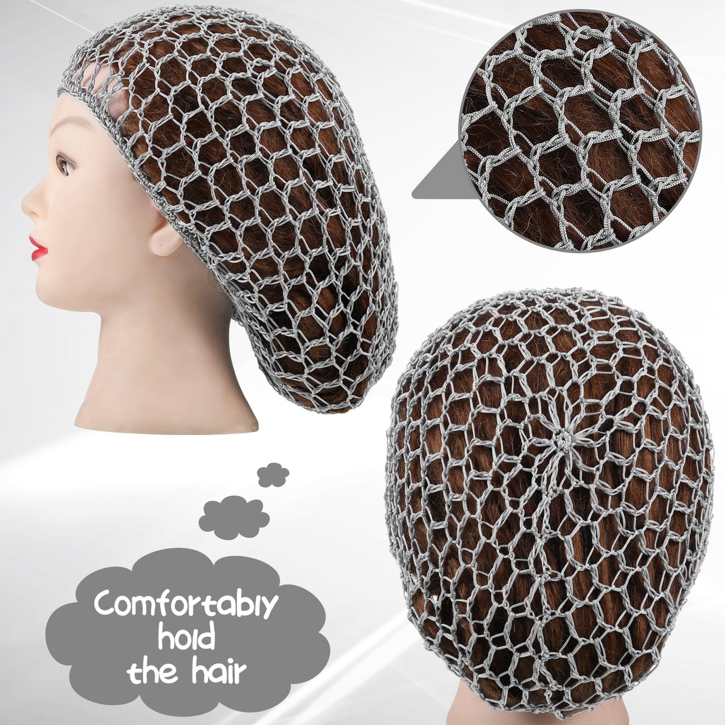 Waydress 2 Pcs Hair Nets Snood for Women Food Service Worker Sleeping Long Hair Cap Mesh Crochet Hairnet Tubi Wrap Rayon Knit(Gray) Beauty and Personal Care Waydress