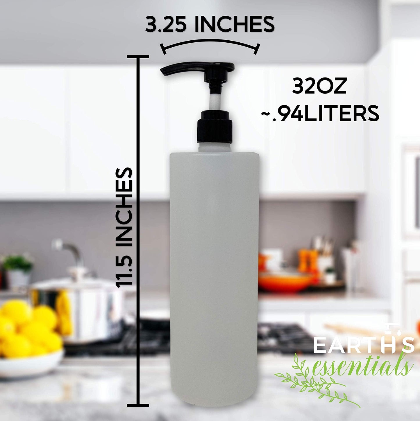 32oz (1 quart) Refillable Empty Pump Bottle Soap Dispensers for Hand Soap, Shampoo, Shower Gel, Body Wash and Lotion, BPA-Free HDPE Plastic Beauty & Personal Care Earth's Essentials