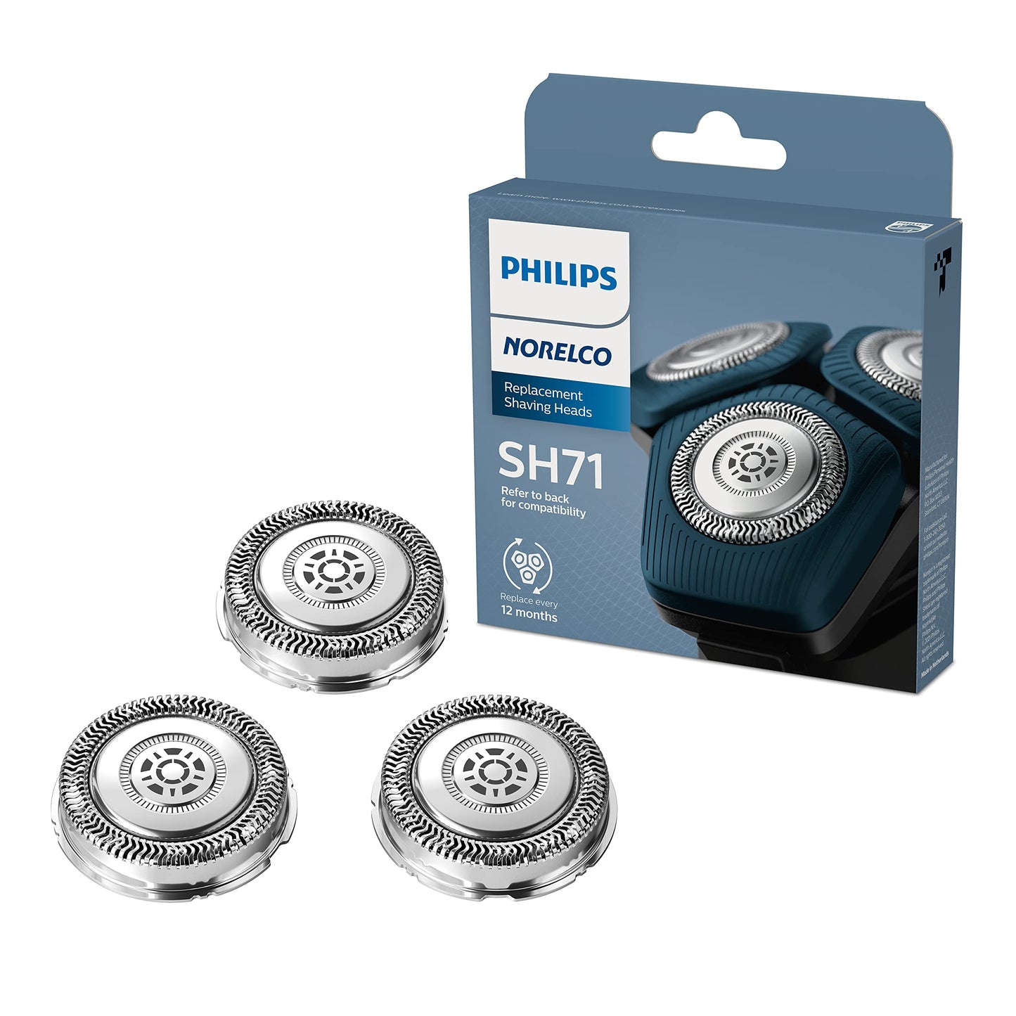 Philips Norelco SH71/52 Genuine Shaving Heads, Compatible with Philips Norelco Shavers Series 5000 & 7000, Powerful Performance, Self-Sharpening, 3 Beauty and Personal Care Norelco