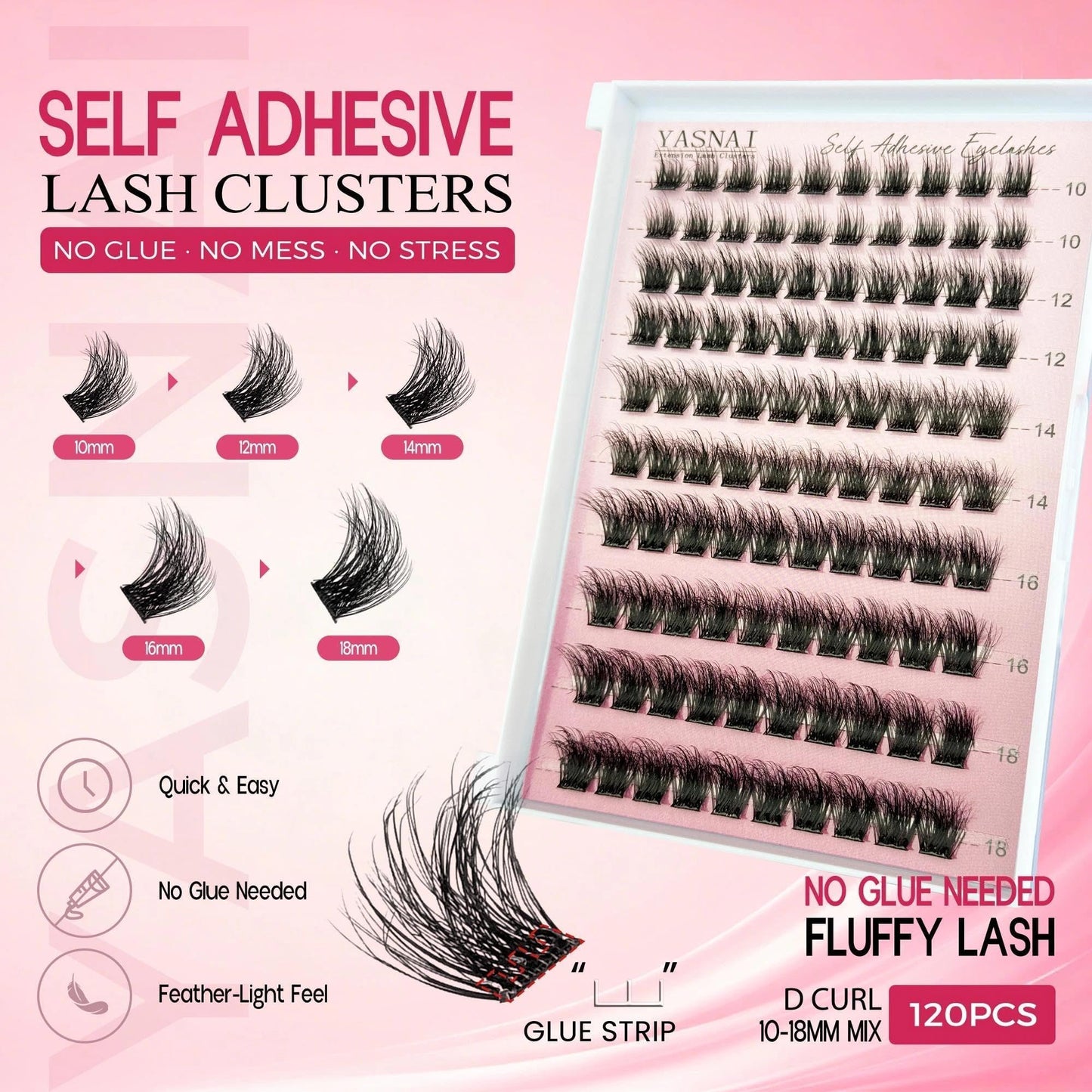 Self Adhesive Eyelashes Mink Lash Fluffy Self-Adhesive Lash Clusters Full 10-18mm YASNAI Wispy Pre Glued Eyelash Cluster, Volume Waterproof Press on Beauty and Personal Care YASNAI