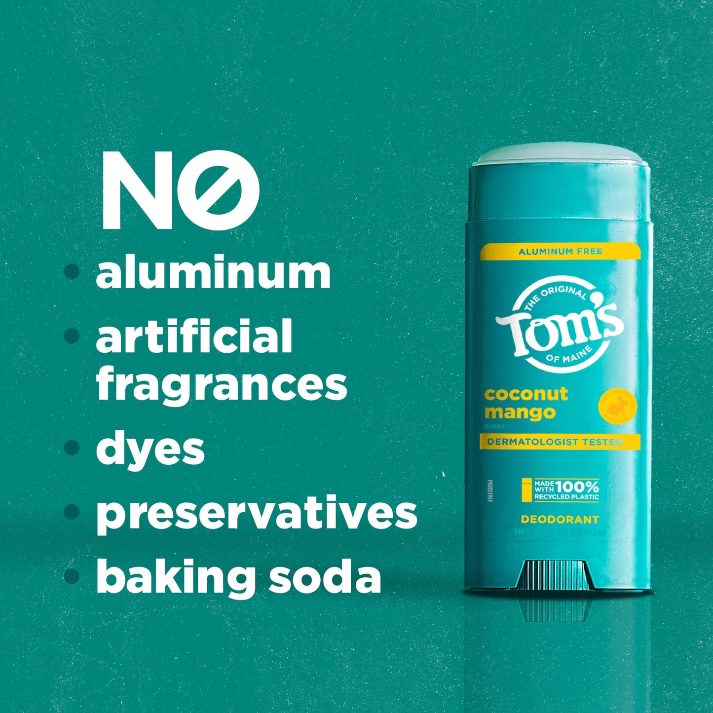 Tom’s of Maine Coconut Mango Aluminum Free Natural Deodorant For Women & Men - Goes on Clear - Odor & Wetness Protection - Naturally Derived Beauty and Personal Care Tom's of Maine