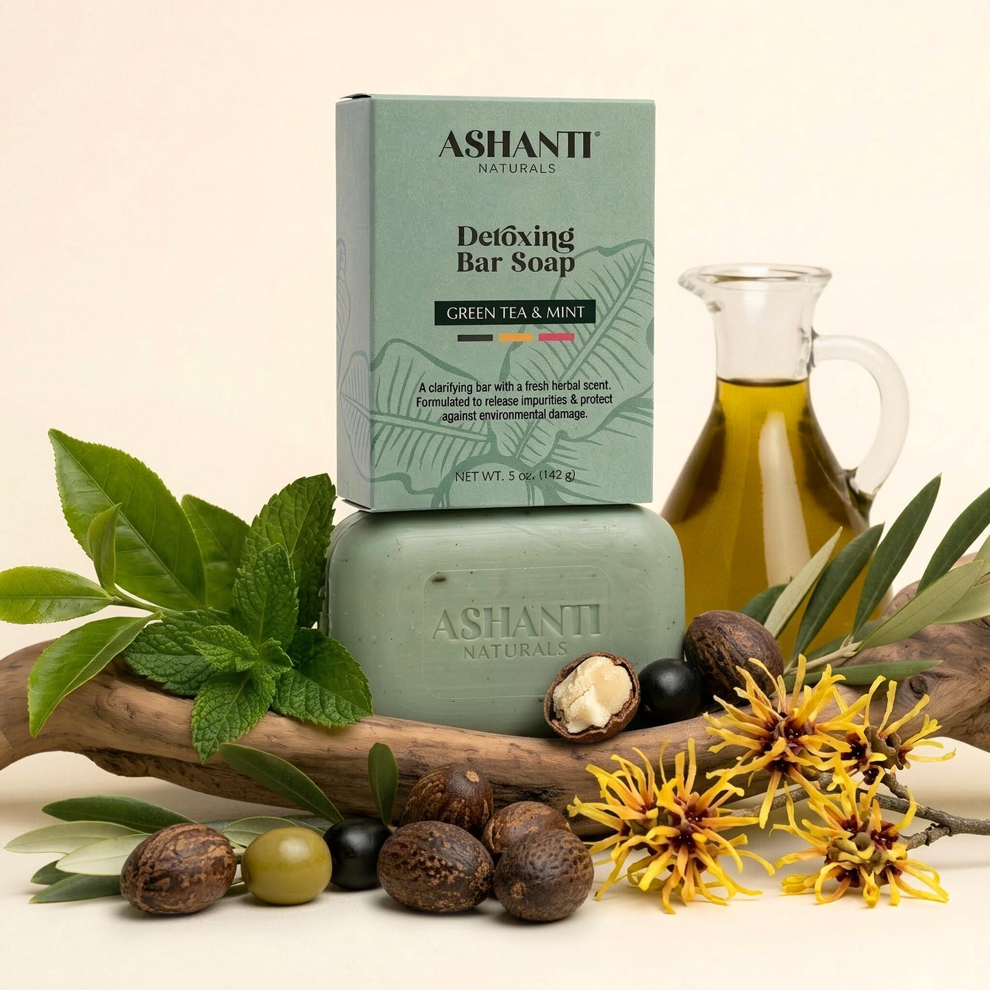 Ashanti Naturals Green Tea Soap Bar 2-Pack | Detoxing Natural Soap with Shea Butter, Olive Oil & Haxel Extract - 5 oz Beauty & Personal Care Ashanti Naturals