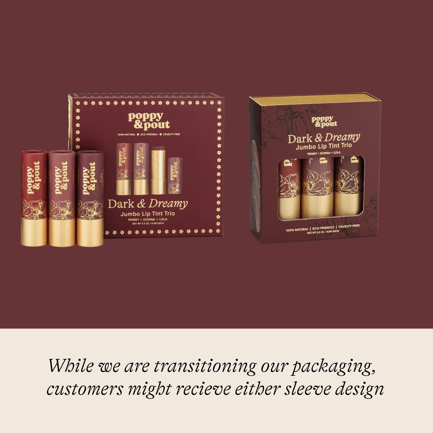 Poppy & Pout All Natural Lip Tints, Sustainable Cardboard Tubes, Hand-filled, Beeswax, Vitamin E, Coconut Oil, Cruelty Free (Dark & Dreamy Trio) Beauty and Personal Care Poppy & Pout