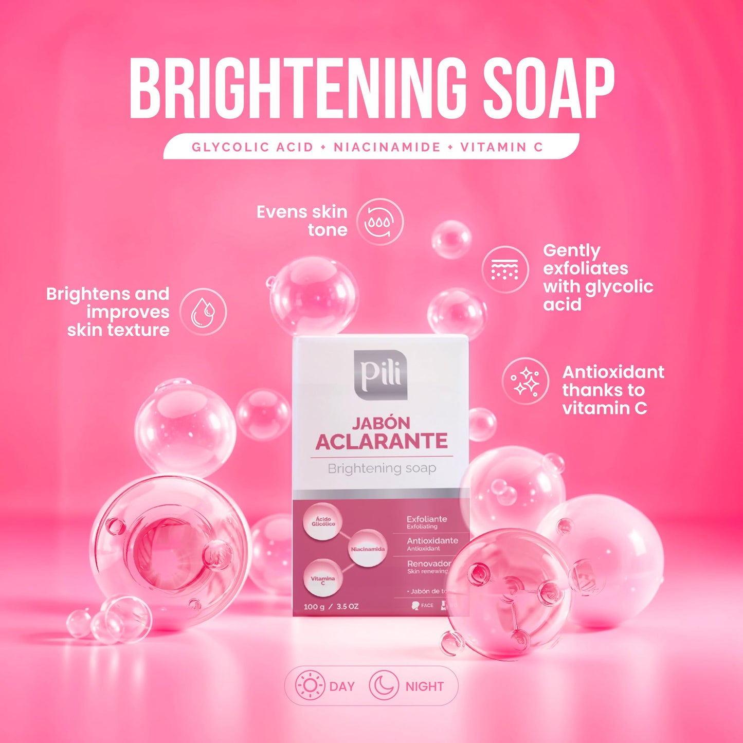 Pili Brightening Soap Bar 2 Pack - Face & Body Exfoliating Soap with Glycolic Acid, Vitamin C & Niacinamide - Skin Brightening for Even Tone & Glowing Beauty & Personal Care Pili Natural