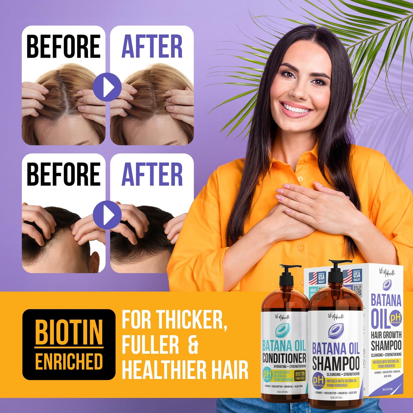 Vie Naturelle Hair Growth Shampoo and Conditioner Set - Batana Oil for Thinning Hair Men Women - 16 oz Each Beauty & Personal Care Vie Naturelle