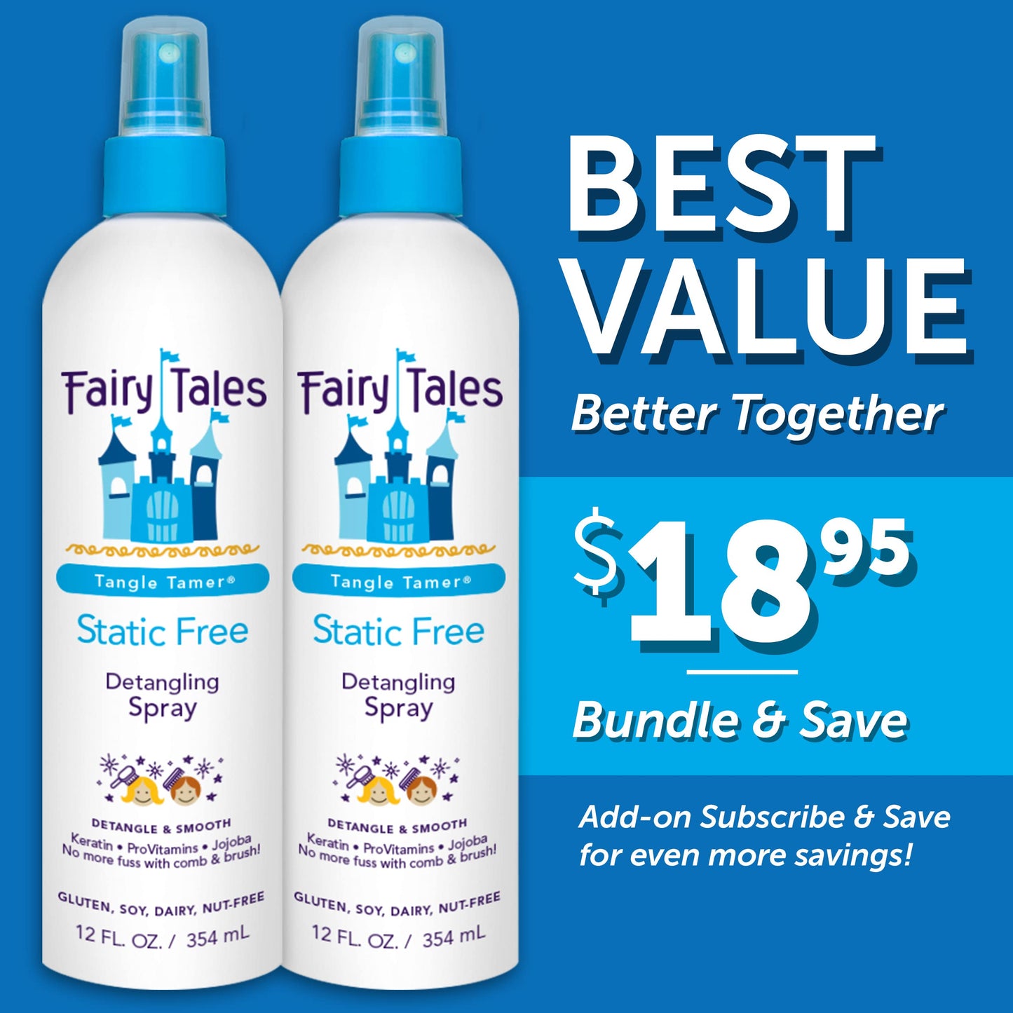 Fairy Tales Tangle Tamer Static Free Detangling Spray - Detangler Spray for Kids - Paraben Free, Sulfate Free, Gluten Free, Nut Free - 12 oz (2 pack) Beauty & Personal Care Fairy Tales