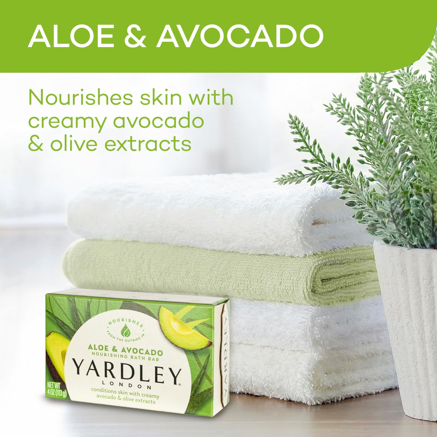 Yardley London Nourishing Bath Soap Bar Aloe & Avocado, Conditions Skin with Creamy Avocado & Olive Extracts, 4.0 oz Bath Bar, 1 Soap Bar Beauty & Personal Care Yardley