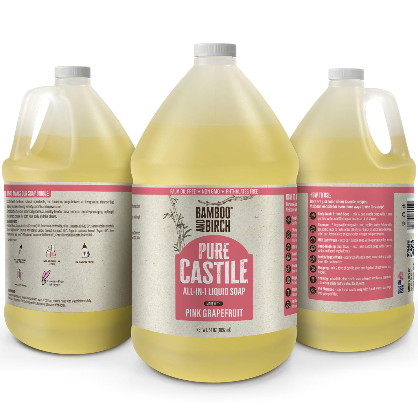 BAMBOO AND BIRCH Pure Castile Soap Liquid, Citrus Grapefruit, 64 oz Beauty & Personal Care BAMBOO AND BIRCH