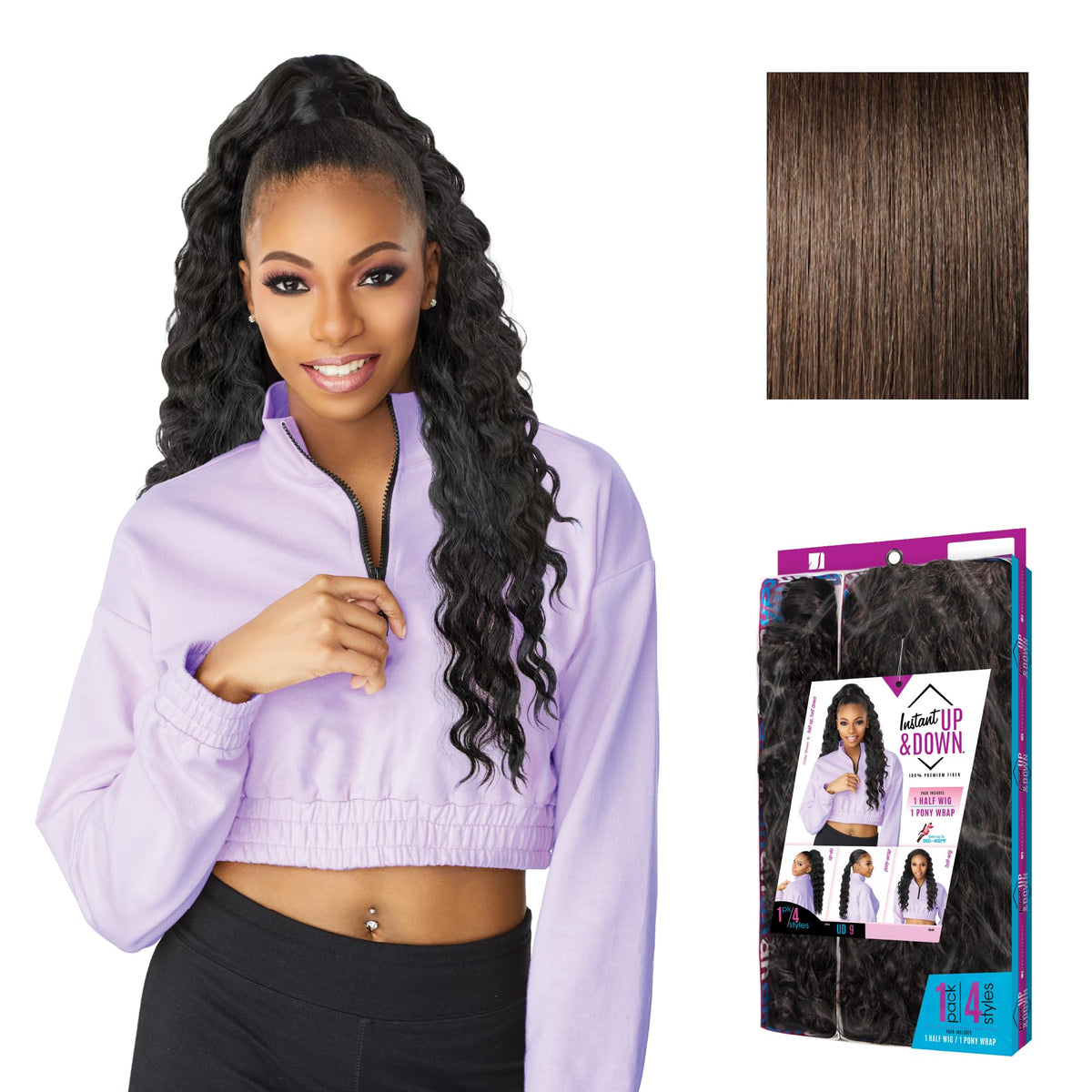 Sensationnel Instant Updown Halfwig Pony-lud 9, 4 MEDBROWN
