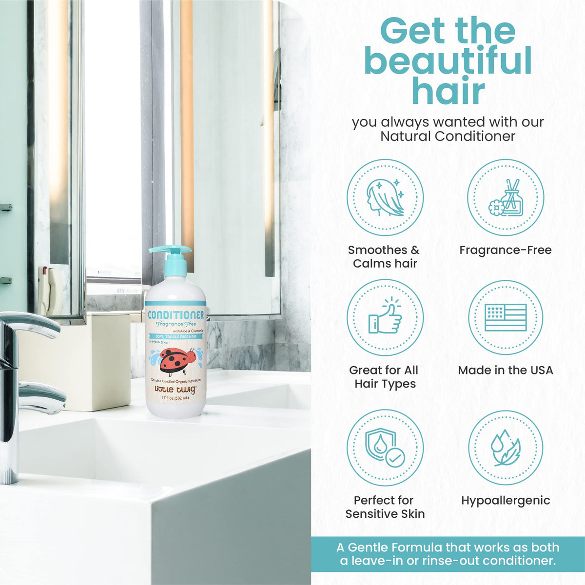 Little Twig Hair Conditioner, Natural Conditioner with Plant Derived Formula, Contains Essential Oils and Extracts, Suitable for Whole Family,