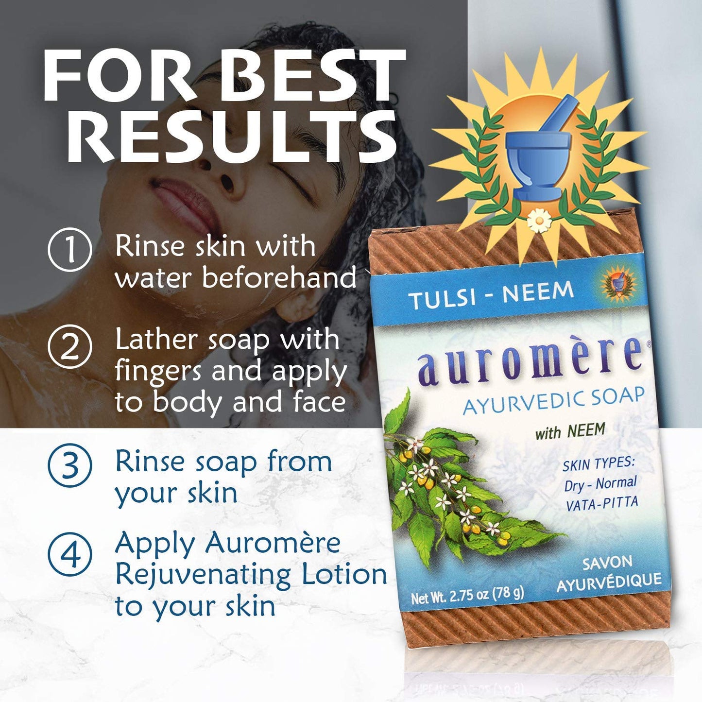 Auromere Ayurvedic Bar Soap, Tulsi Neem - Eco Friendly, Handmade, Vegan, Cruelty Free, Natural, Non GMO (2.75 oz), 5 pack Beauty & Personal Care Auromere
