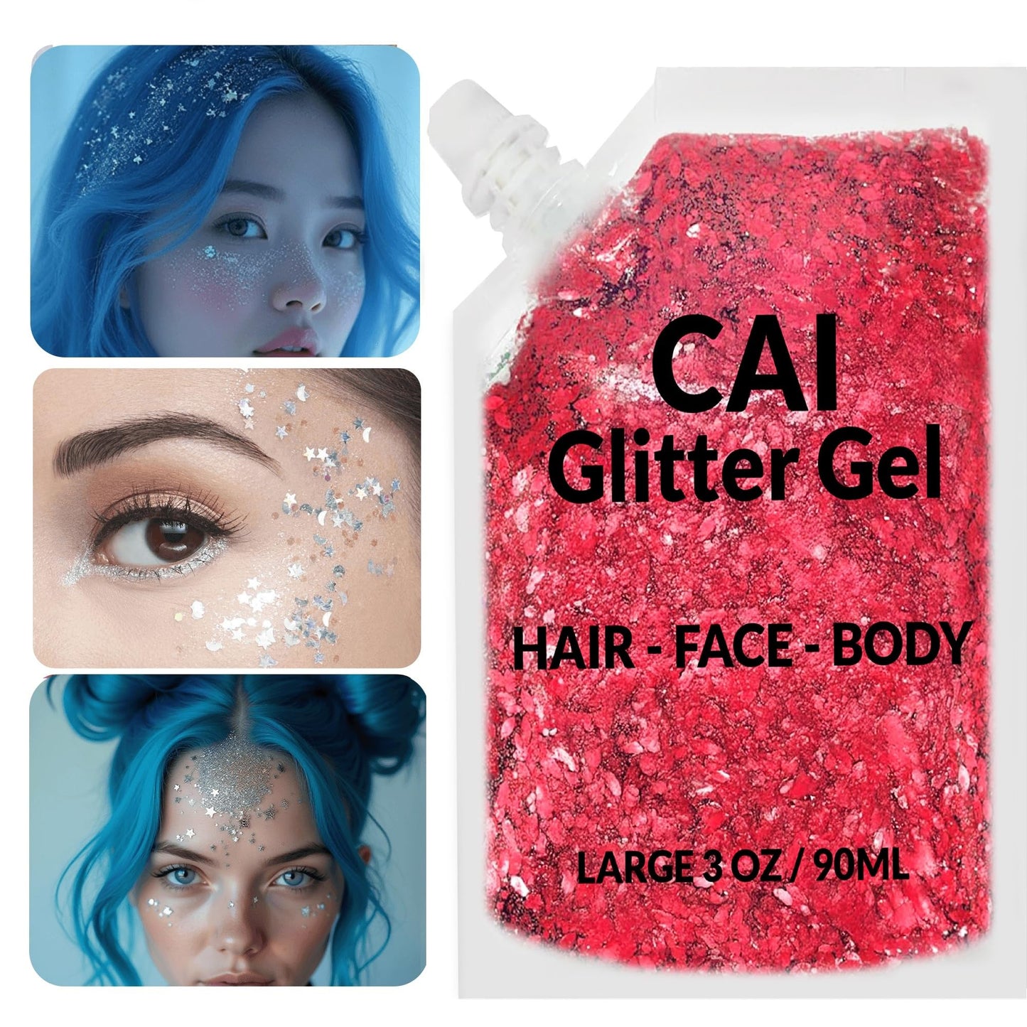 Face, Body & Hair Glitter Gel - Halloween Glitter for Kids and Women - 3 Oz Cosmetic-Grade Gel w/Moon & Stars for Festivals & Halloween Party, Easy Beauty & Personal Care CAI BEAUTY NYC