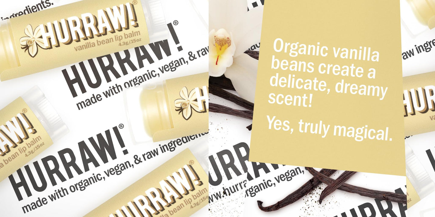 Hurraw! Vanilla Bean Lip Balm, 2 Pack: Organic, Certified Vegan, Cruelty and Gluten Free. Non-GMO, 100% Natural Ingredients. Bee, Shea, Soy and Palm Beauty & Personal Care HURRAW!