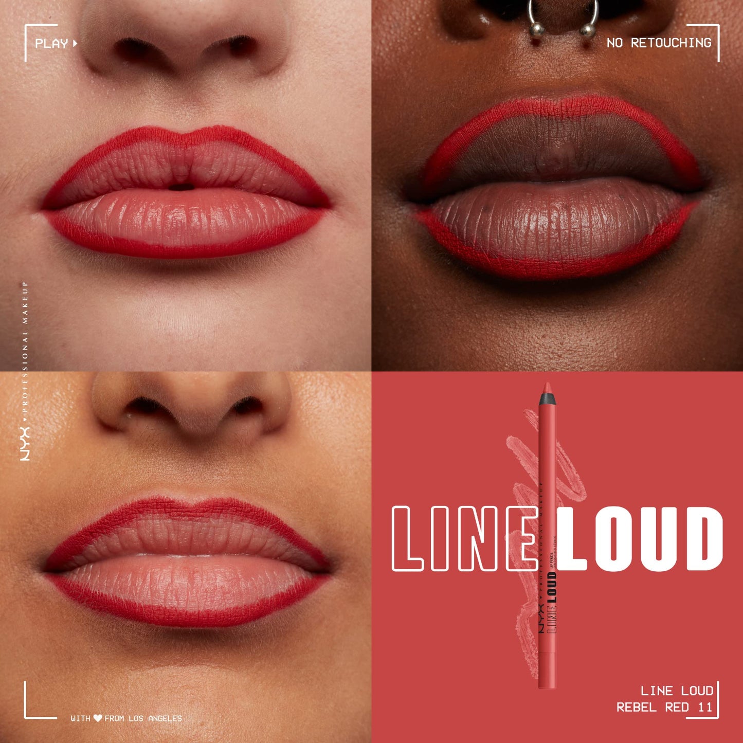 NYX PROFESSIONAL MAKEUP Line Loud Lip Liner, Longwear and Pigmented Lip Pencil with Jojoba Oil & Vitamin E - Rebel Red (Warm Red) Beauty & Personal Care NYX PROFESSIONAL MAKEUP