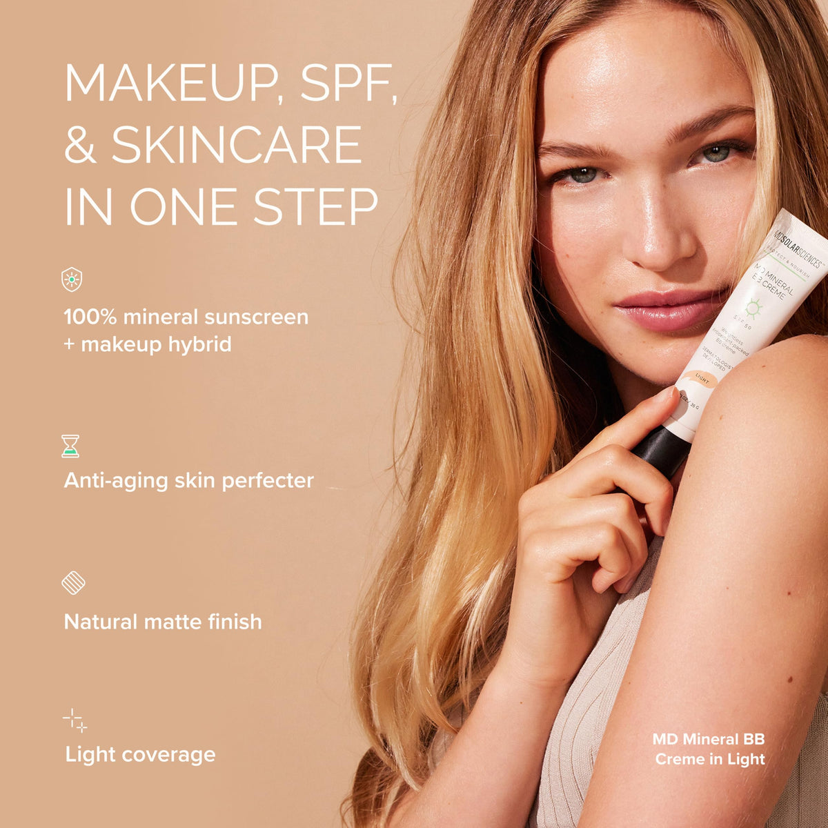 MDSolarSciences Mineral BB Creme SPF 50 | Hydrating, Sheer Tinted Mineral Sunscreen with Niacinamide, Caffeine & Squalane | Blurring, Anti-Aging,