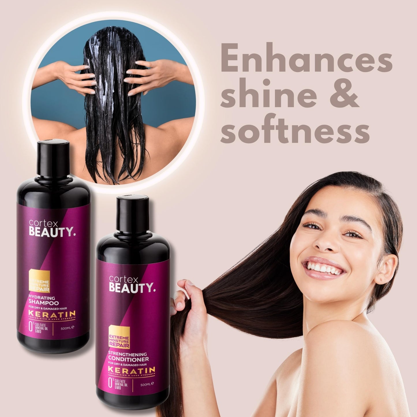 Cortex Beauty | Keratin Hydrating Shampoo, Strengthening Conditioner, Leave in Conditioner, and Reviving Hair Mask Set Beauty & Personal Care Cortex International