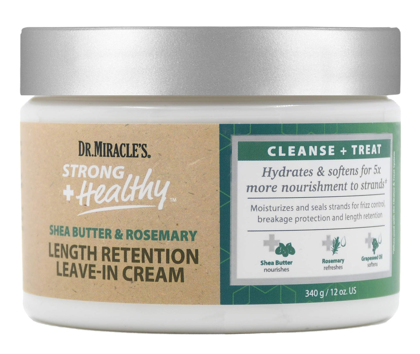 Dr.Miracle's Strong & Healthy Length Retention Leave In Cream. Contains Shea Butter, Rosemary and Grapeseed oil 12 oz Beauty & Personal Care Dr. Miracle's