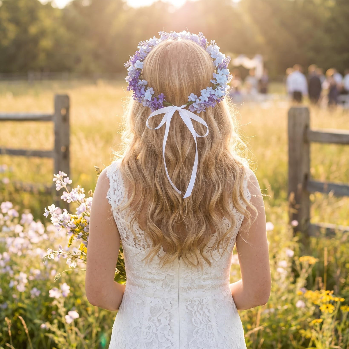 Lurrose Floral Headband Lavender Flower Crown Simulated Garland Hairband Cloth Hair Accessory for Women Girls Wedding Beach Vacation Party Birthday