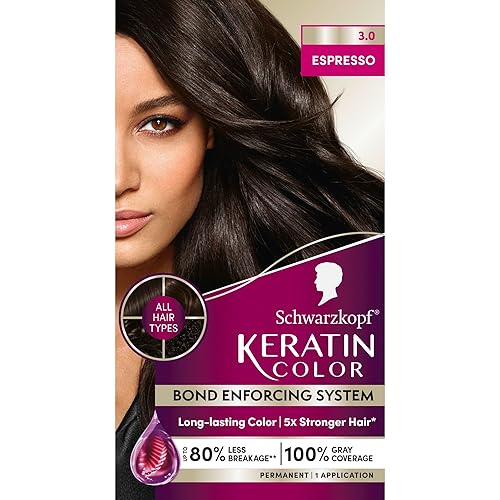 Schwarzkopf Keratin Permanent Hair Dye Cream, 3.0 Espresso, Professional Quality Color for Up to 100% Gray Coverage, Bond Enforcing System Beauty & Personal Care Schwarzkopf
