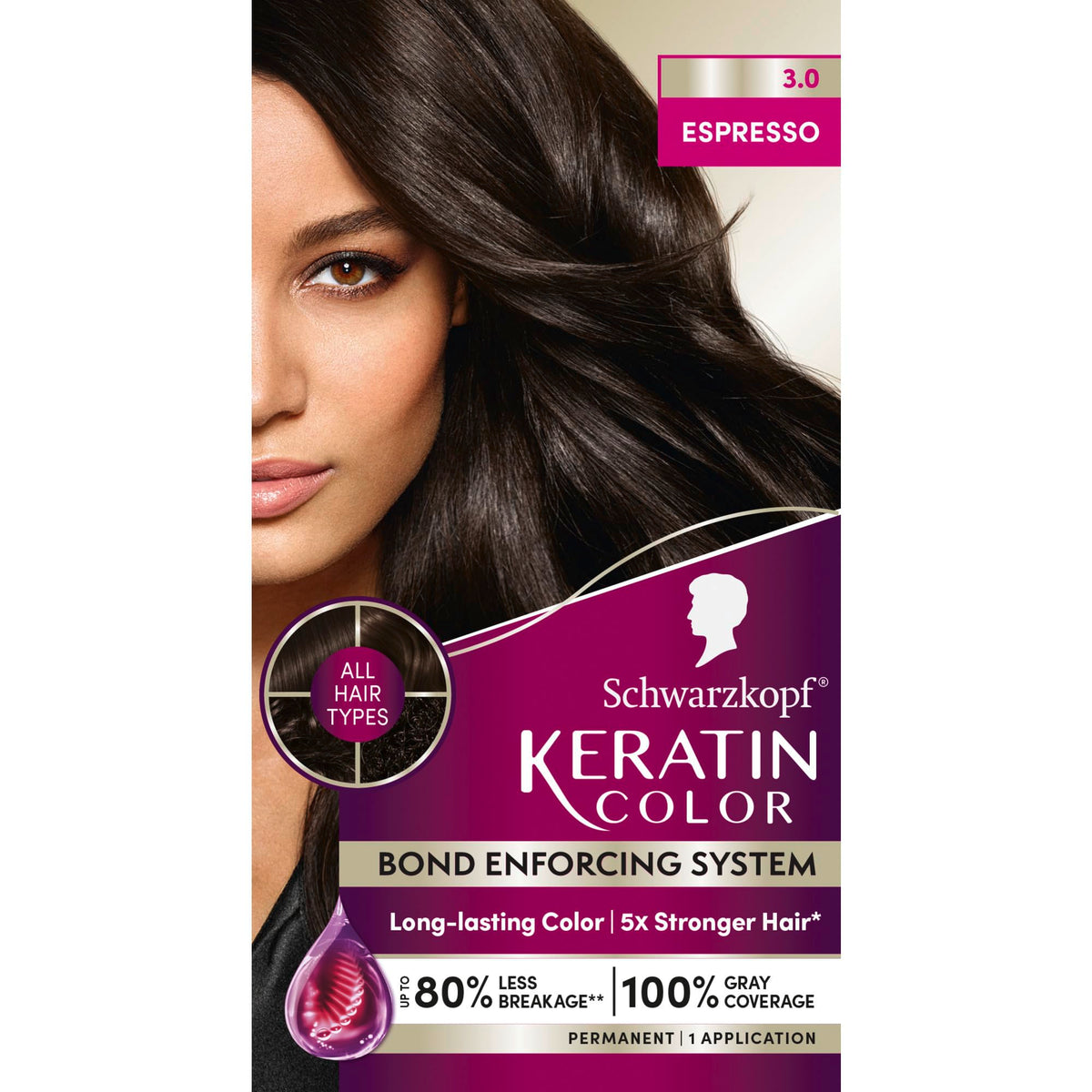 Schwarzkopf Keratin Permanent Hair Dye Cream, 3.0 Espresso, Professional Quality Color for Up to 100% Gray Coverage, Bond Enforcing System Beauty & Personal Care Schwarzkopf