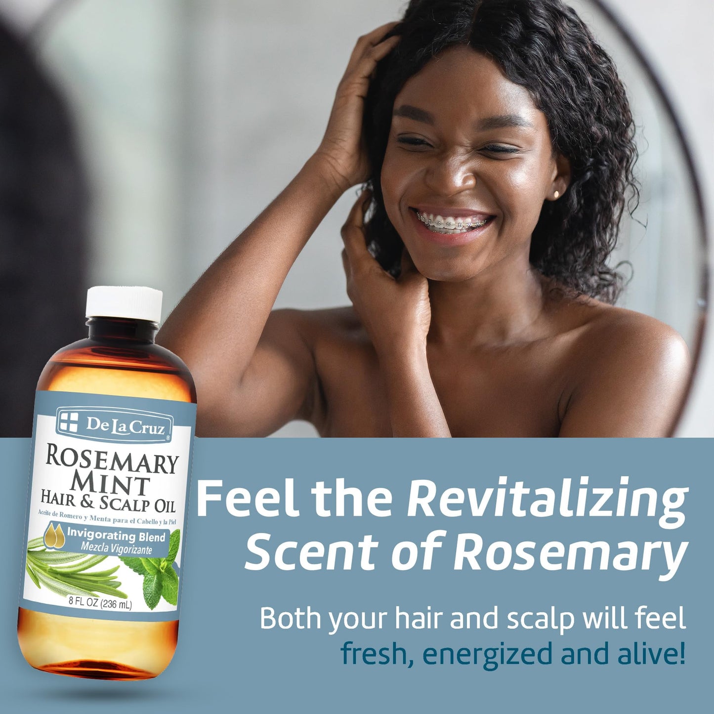 De La Cruz Rosemary Mint Oil Blend for Hair & Scalp - Revitalizing Formula with Castor, Avocado and Olive Oils- Naturally Moisturizing - 8 FL OZ Beauty & Personal Care De La Cruz