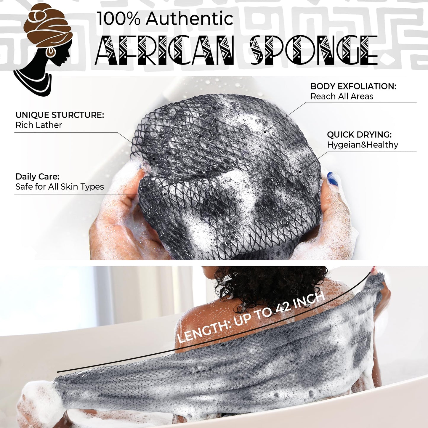 African Net Sponge Authentic - Exfoliating Back Scrub Bath Sponge with Knots - Afro Scrub Body Scrubber Exfoliator Washcloth - African Body Care Daily Beauty and Personal Care RelaxScene