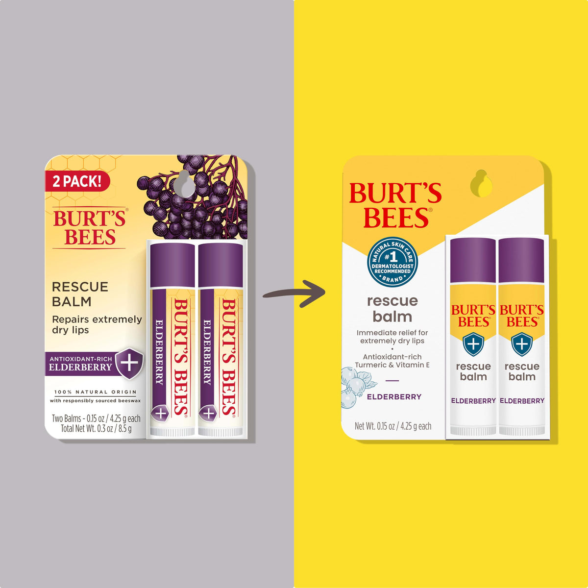 Burt's Bees Rescue Balm Elderberry Lip Balm, With Antioxidant-Rich Elderberry, Tint-Free, Natural Origin Lip Care, 2 Tubes, 0.15 oz. Beauty & Personal Care Burt's Bees