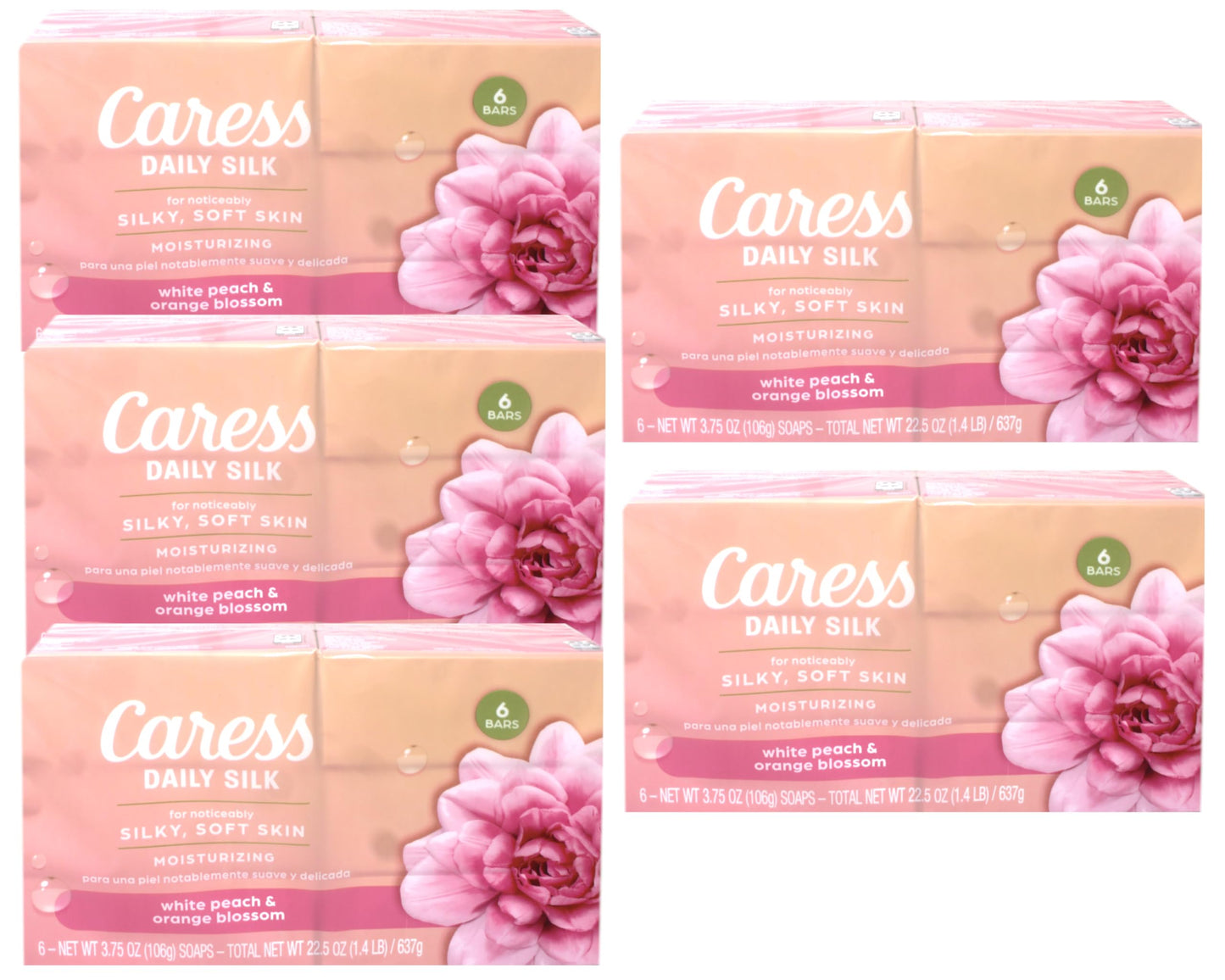 Caress Daily Silk Moisturizing Soap, White Peach & Orange Blossom, 3.75 oz 6 Bars - 5 Pack Beauty & Personal Care Caress