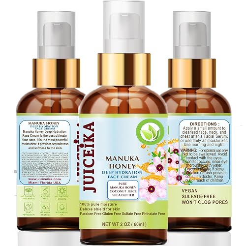 Juiceika MANUKA HONEY Deep Hydration Face Cream Face Moisturizer. Manuka Oil, Aloe Vera, Shea Butter, Coconut Oil, Jojoba Oil, Squalane, Hyaluronic Beauty & Personal Care Juiceika