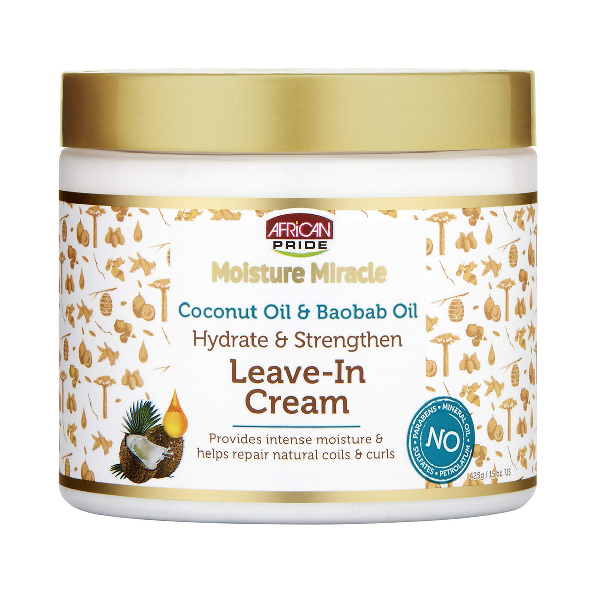 African Pride Moisture Miracle Coconut Oil & Baobab Oil Leave-In Cream - Provides Intense Moisture & Helps Repair Natural Coils & Curls, Hydrates &