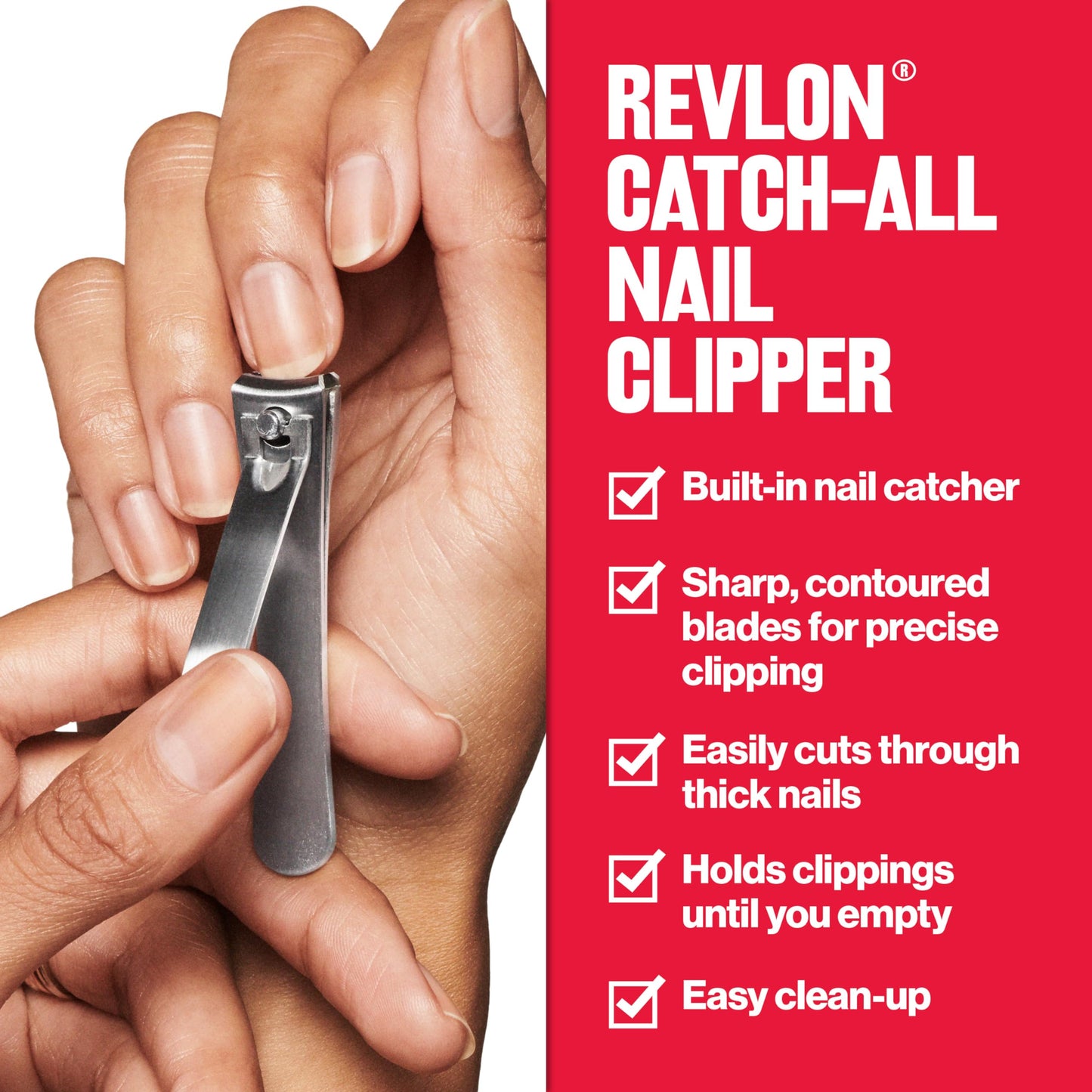 Revlon Catch-All Nail Clipper, Manicure Tool with a Contoured Blade & Built-in Nail Catcher for Mess-Free Grooming, 1 Count Beauty & Personal Care REVLON