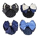 AUEAR, 4 Pcs Satin Hair Bow with Snood Net Barrette Bowknot Clip Bun Cover Hairnets for Women Beauty & Personal Care AUEAR
