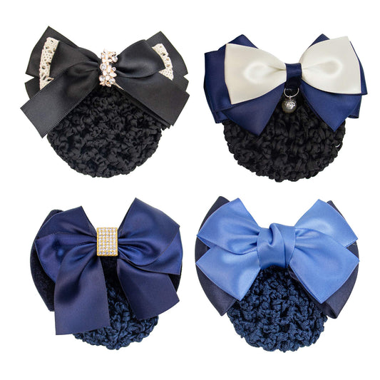 AUEAR, 4 Pcs Satin Hair Bow with Snood Net Barrette Bowknot Clip Bun Cover Hairnets for Women Beauty & Personal Care AUEAR