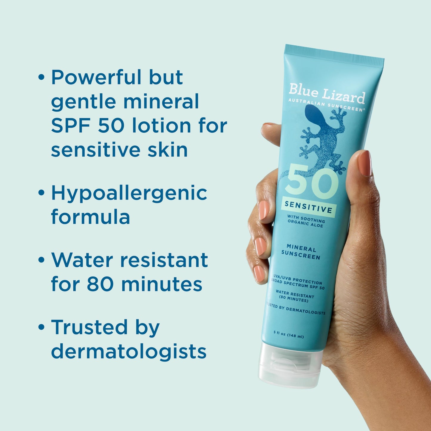 Blue Lizard Sensitive Mineral SPF 50 Sunscreen Lotion, 100% Mineral Sunscreen, UVA/UVB Protection, Infused with organic Aloe Vera, Soothes Beauty & Personal Care BLUE LIZARD