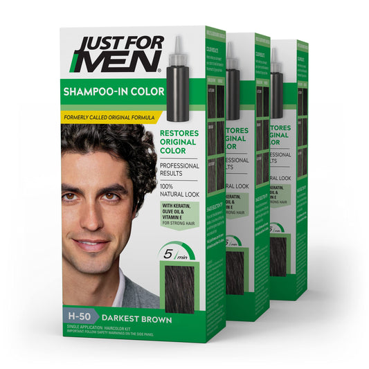 Just For Men Shampoo-In Color (Formerly Original Formula), Mens Hair Color with Keratin and Vitamin E for Stronger Hair - Darkest Brown, H-50, Pack Beauty & Personal Care Just for Men