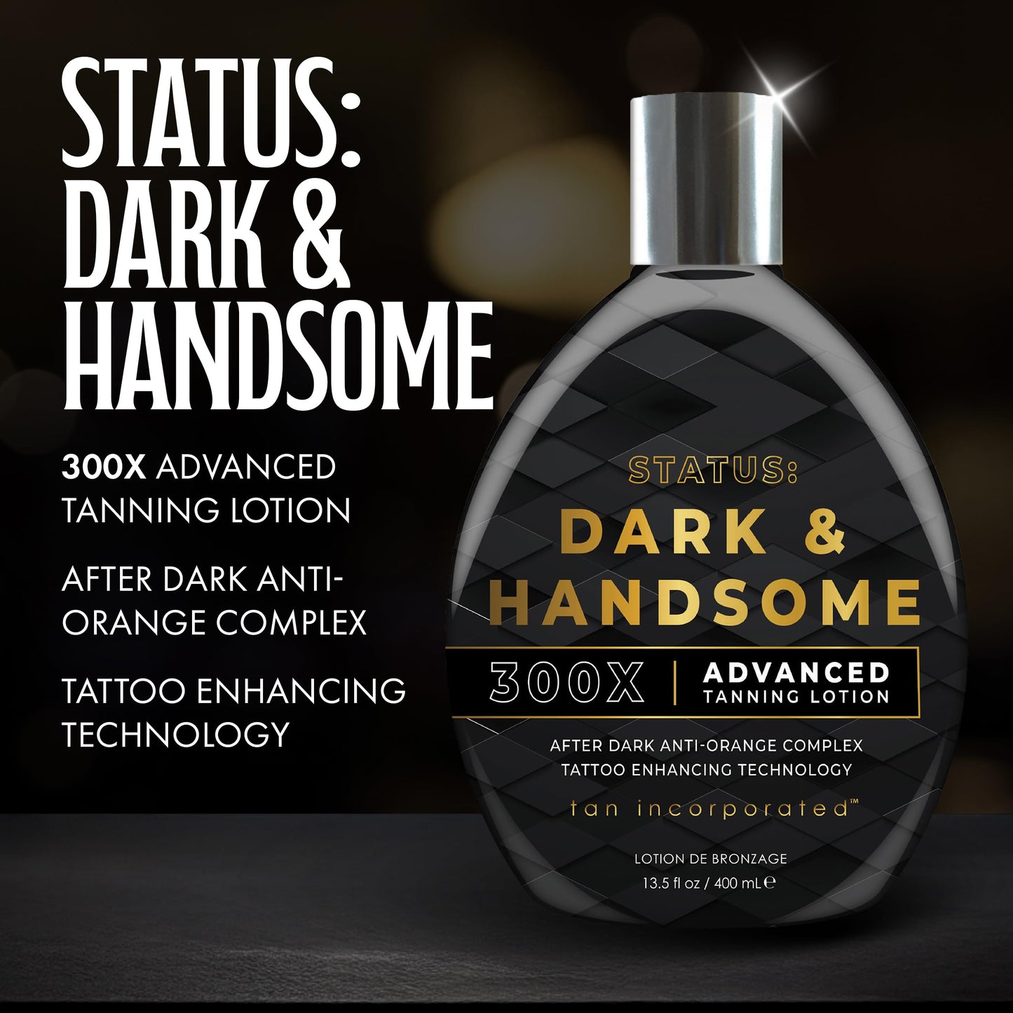 Tan Inc Status: Dark & Handsome Tanning Lotion, 300X Advanced Bronzing Formula with Anti-Orange Complex & Tattoo Enhancing Tech, 13.5 Fl Oz Beauty & Personal Care Brown Sugar