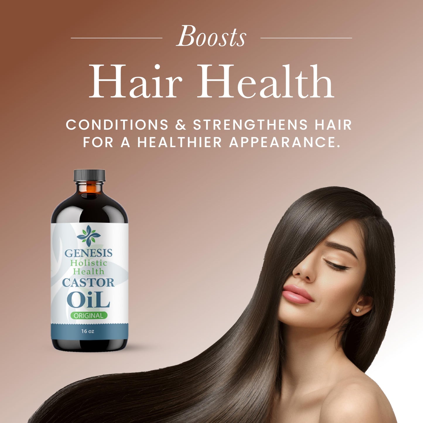 Genesis Holistic Health Organic Castor Oil - 100% Pure, Cold Pressed, Hexane Free - Nourishing Hair & Skin Oil - Eyelash & Eyebrow Growth, Deep Beauty & Personal Care Genesis Holistic Health