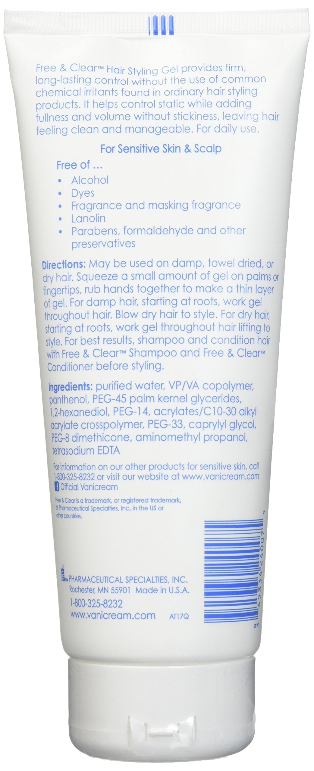Free & Clear Hair Styling Gel, Unscented, (SG_B00MX6ZXT2_US), 7 Ounce (Pack of 2) Beauty & Personal Care Free & Clear